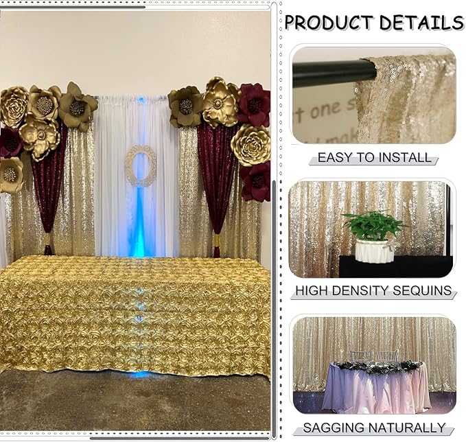 Champagne Gold Sequin Backdrop Curtain 4FTx8FT 2 Panels - Image 4