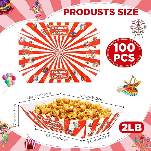 Tenceur 100 Pcs Carnival Paper Food Trays Disposable Boats 2 lb (Pack of 2) - Image 2