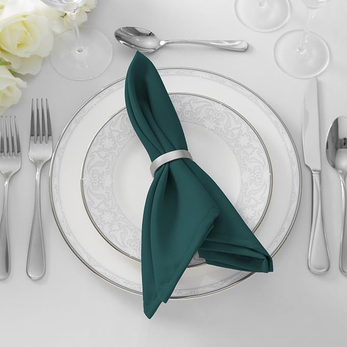 Lann's Linens Set of 12 Cloth Dinner Napkins, 20-inch Polyester Napkins, Washable and Reusable Fabric for Wedding, Hotel, Restaurant - Hunter Green - Image 5
