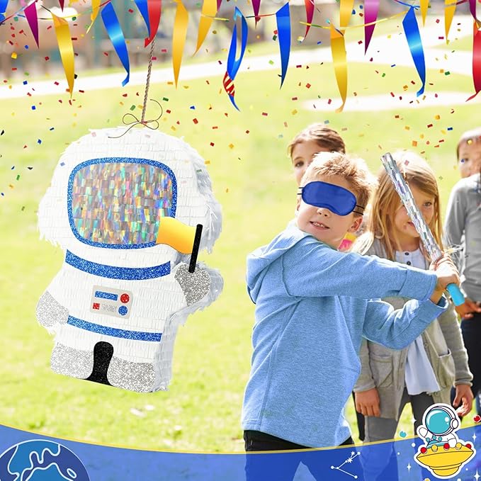 WERNNSAI Astronaut Piñata - Space Party Decorations Space Piñata Bundle with Blindfold and Bat Boy Birthday Decorations for Kids Family Birthday Games Supplies