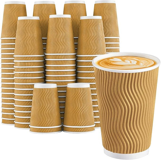Lamosi 90 Pack Coffee Cups 16 oz, Disposable Paper Coffee Cups No Lids | 3-Layer Heat-Insulated Cups for To-Go Cold Beverages, Hot Tea and Drinks, Cafe, Travel, Party and Office Use (Champagne) by BuyNow