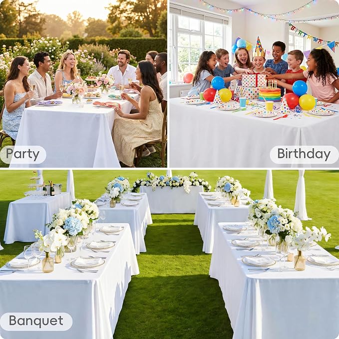 8 Pack White Rectangle Table Cloth 60 x 126 Inch For 8 Foot Tables | Wrinkle Resistant Tablecloth, Washable Polyester Fabric, Rectangular Tablecloth for Wedding Party Banquet Buffet - Image 8