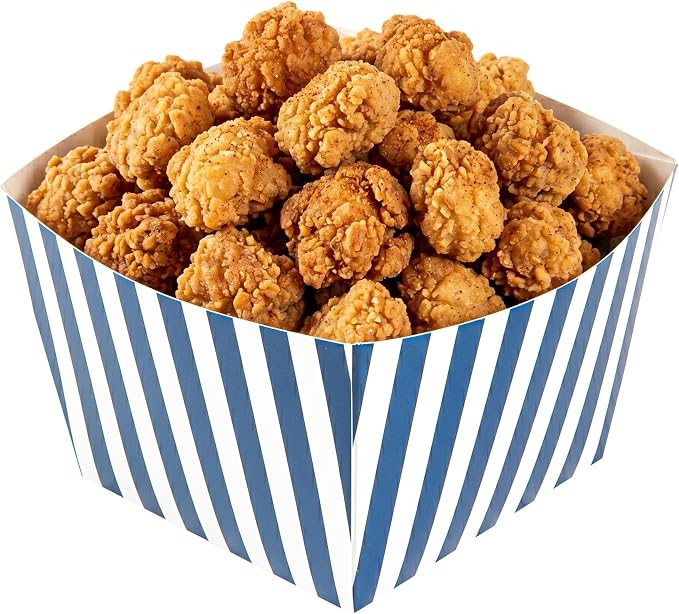 Restaurantware Bio Tek 5.3 x 5.3 x 3.3 Inch Popcorn Boxes 200 Square Mini Treat Boxes - Open-Top Design Grease Impermeable Blue And White Paper Party Favor Containers Disposable Versatile - Image 6