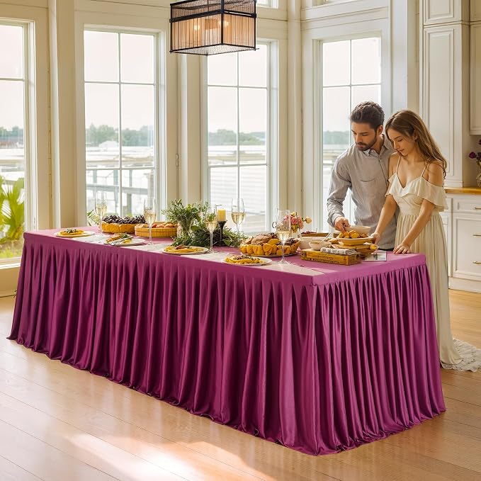 Wish Care 4 Pack Wine Red Rectangle Table Clothes for 8 Foot Tables, Polyester Fitted Tablecloths 8ft Stretch Table Cover for Wedding, Birthday, Parties, Trade Show, Craft Show - Image 2