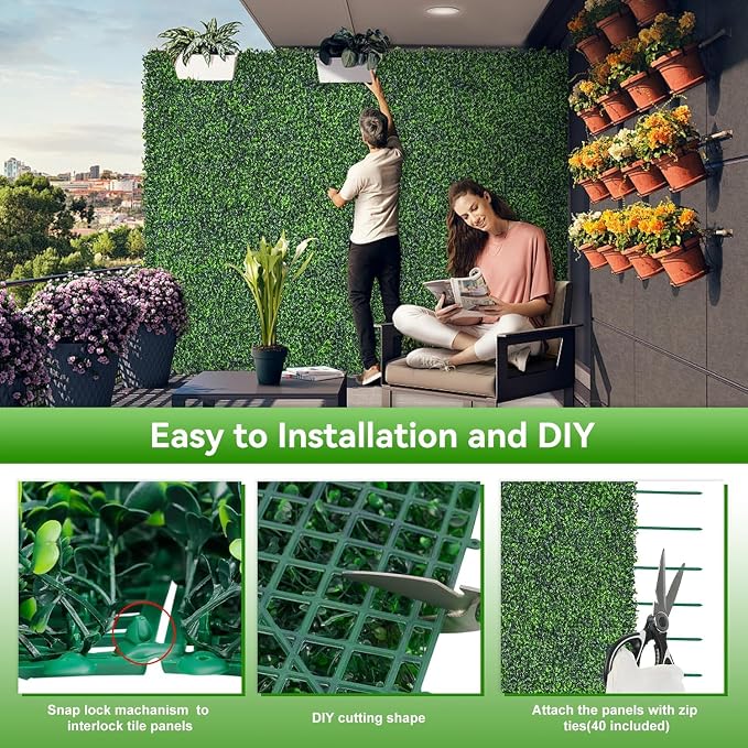 Artificial Boxwood Roll,64x144 in(64 sqft) UV-Anti Faux Ivy Grass Wall | Boxwood Panels, Fake Greenery Backdrop for Balcony Privacy, Green Wall Decor for Garden, Patio, Backyard - Image 4