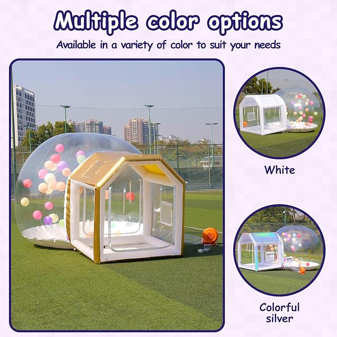 10ft Inflatable Bubble House Dome with Tunnel for Kids, Clear TPU Balloon Tent for Parties, Includes 450W Air Blower & 600W Air Pump