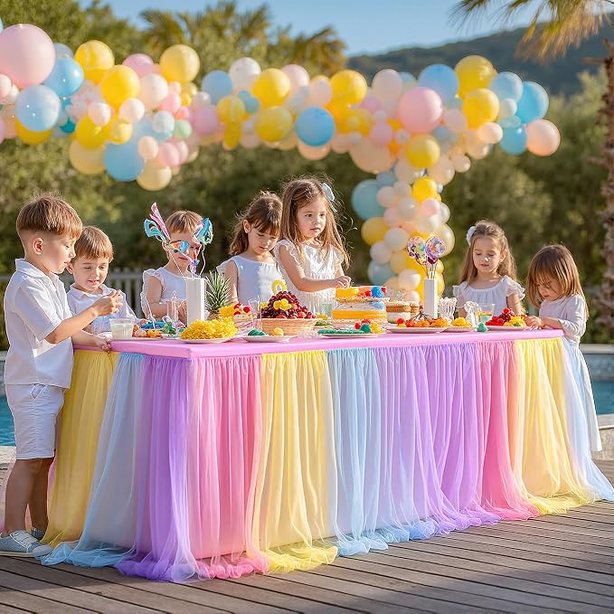 2 Pack Rainbow Tablecloth for 6 Foot Rectangle Tables Tulle Table Skirt | Stretch Spandex Fitted Table Cover,One-Piece Design,Non-slip Elastic Wedding Table Cloths for Party Baby Shower Cake Display - Image 2
