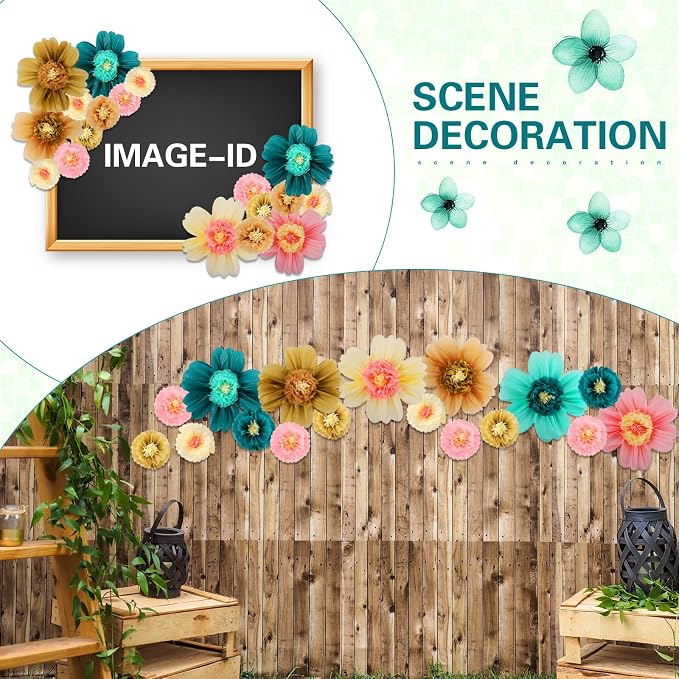 Crowye 12 Pcs Large Tissue Paper Flower Decor,10'' 20'',Stylish Color | Giant Craft Crepe Paper Flower, Colorful, for Wall Decorations Backdrop Mexican Wedding Birthday Carnival School Party - Image 7