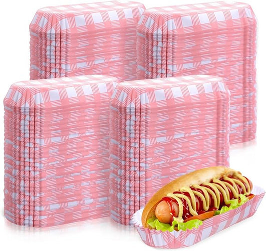Yinkin 300 Pcs Paper Hot Dog Trays Food Trays 6 Inch,Pink,Checkered | Checkered Boats for Concession Stands Disposable Hot Dog Holder Halloween Christmas Party Carnival Supplies Serving Holders by Yinkin