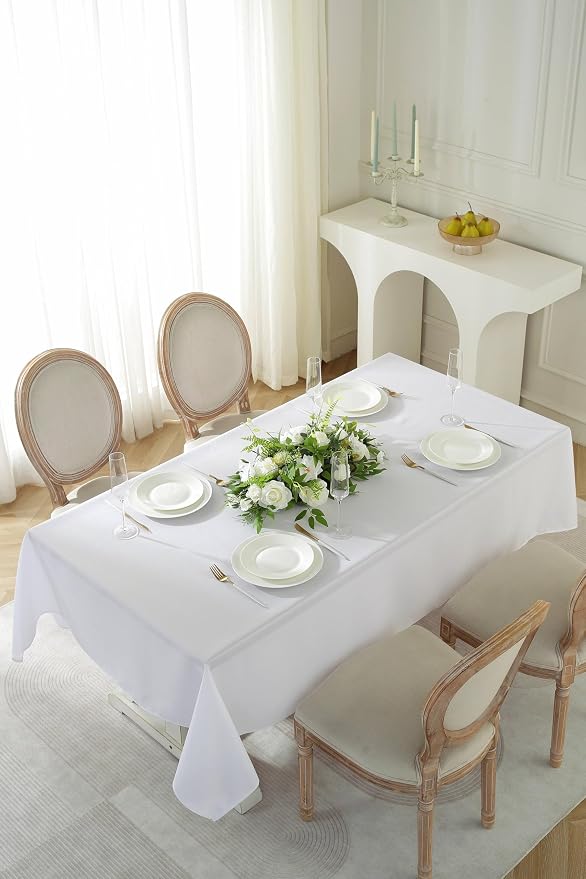 10 Pack Rectangle Tablecloth, 60 x 84 Inch White Tablecloth, 4ft Rectangle Table Cloth, Polyester Fabric Washable Tablecloth for Home, Party, Wedding or Restaurant Use. - Image 3