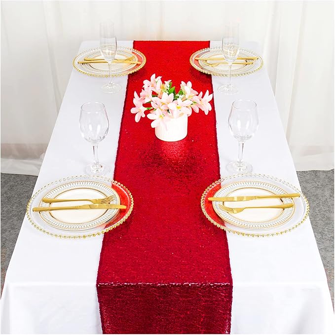 Red Sequin Table Runner 12 Pack 12''x72 Glitter Table Runner - Image 2