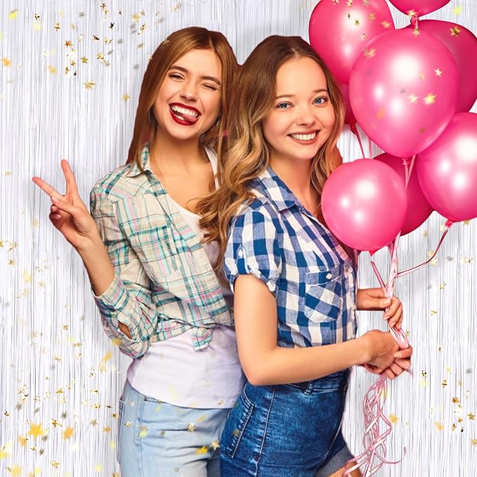 White Metallic Tinsel Foil Fringe Curtains, 2 Pack 3.3x8.3 Feet Streamer Backdrop for Birthday Wedding Christmas Easter, New Year’s Eve Decor, White Tinsel Backdrop for Valentines Day Decorations