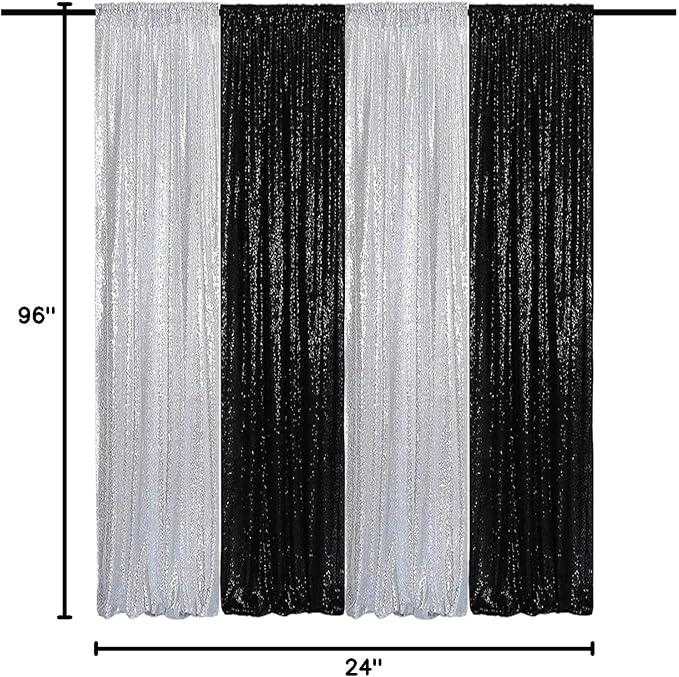 Sequin Backdrop Curtains 2FTx8FT Silver x2+Black x2 4 Panels - Image 8