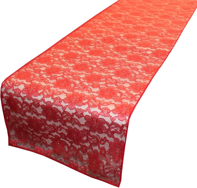 Zen Creative Designs 10 Pack Floral Lace Table Runner Sheer Lace Event Party Wedding Table Decor (12" by 90", Red) by ZenCreativeDesigns