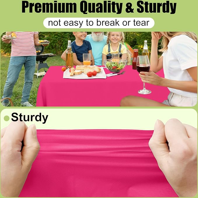 Smiry Disposable Table Cloth - 6 Pack, 54 x 108 Inch Waterproof Rectangle Tablecloths for Parties, Decorative Plastic Table Cover, Leakproof & Sturdy, Hot Pink - Image 2