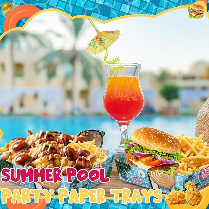 Ziliny 72 Pcs Summer Pool Beach Party Supplies 5 lb Paper Serving Food Tray | Pool Party Trays Supplies Summer Theme Decorations Paper Bowls Pool Tray Bowl for Birthday Party - Image 6