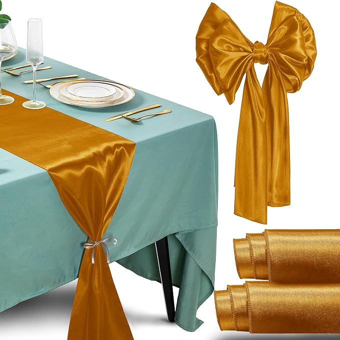 SI Pack of 50 Wedding 12 x 108 inch Satin Table Runner for Wedding, Decorations for Graduations, Engagements, Birthday Parties, Banquets, Runners fit Rectangle, Round Table - Caramel by Unknown