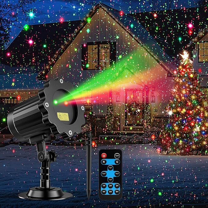 Laser Christmas Projector Lights Outdoor, 2025 Upgraded Christmas Laser Lights Landscape Spotlight Red and Green Star Show with Remote Control, Holiday Projector Decorations for House/Garden/Party