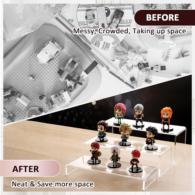 1 Set Large Acrylic Clear Display Risers, 3 Sizes 12" Rectangular Showcase Collectibles Display Shelf, 5 mm Thick Desktop Display Stand Holder for Figures, Jewelry, Perfume, Toys - Image 6