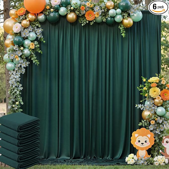 30ft x 8ft Wrinkle Free Hunter Green Backdrop Curtain for Jungle Parties, 6 Panels 5×8ft Soft Silky Green Polyester Photo Backdrop Drapes for Wedding Birthday Photography Christmas Background Cloth by ENJOYYOURPARTY