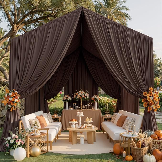 10 Panels 5x20ft Brown Ceiling Drapes for Wedding Parties, Wrinkle Free Thick Polyester 20ft Extra Long Wedding Draping Brown Ceiling Curtains Arch Drapery for Birthday Party Canopy Tent Decor by Htper