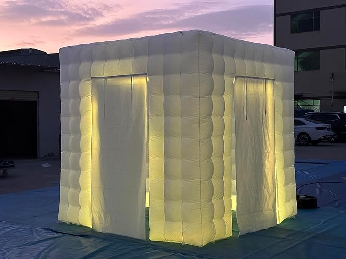 SAYOK Portable Inflatable Photo Booth Enclosure (White, Two Door, 8.2x8.2x8.2ft) Inflatable Photo Booth with Air Blower and Remote Controller Booth Tent Backdrop for Wedding, Event, Anniversary, Party