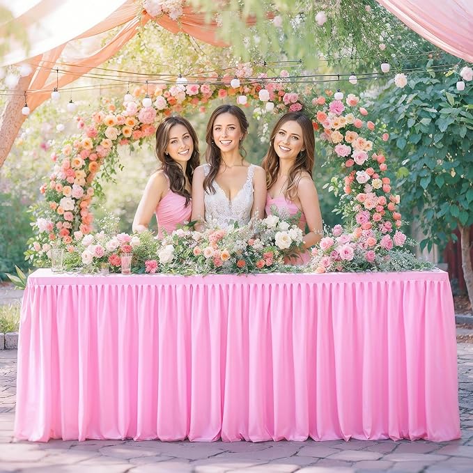Wish Care 6 Pack Pink Rectangle Table Clothes for 8 Foot Tables, Polyester Fitted Tablecloths 8ft Stretch Table Cover for Wedding, Birthday, Parties, Trade Show, Craft Show - Image 7