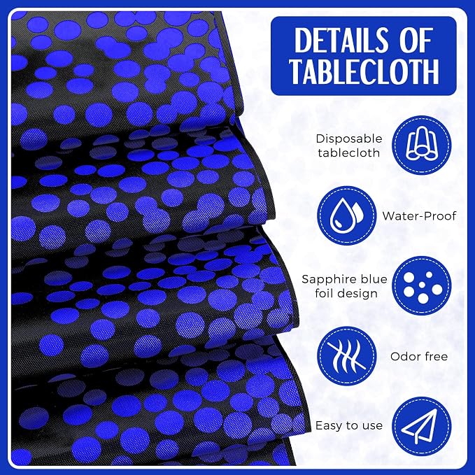 8 Pack Black and Blue Tablecloths and Satin Runners Set | 54x108 Inch Disposable Tablecloth and 12x108 Inch Satin Runners for Wedding Birthday Party Baby Shower Christmas New Year - Image 3