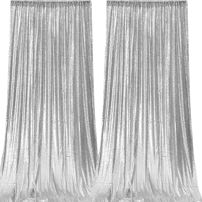 Silver Sequin Backdrop Curtains 4 Panels 2FTx8FT - Image 2