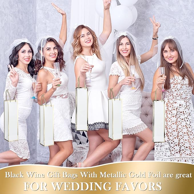 Outus 100 Pcs Wine Gift Bags,Wine Bottles Bags with Handle,13.8 x 3.8 x 3.8 Inch Christmas Liquor Champagne Paper Tote Bulk Kraft Single Bottle Tote for Birthday Wedding Bridal Shower(White and Gold) - Image 4