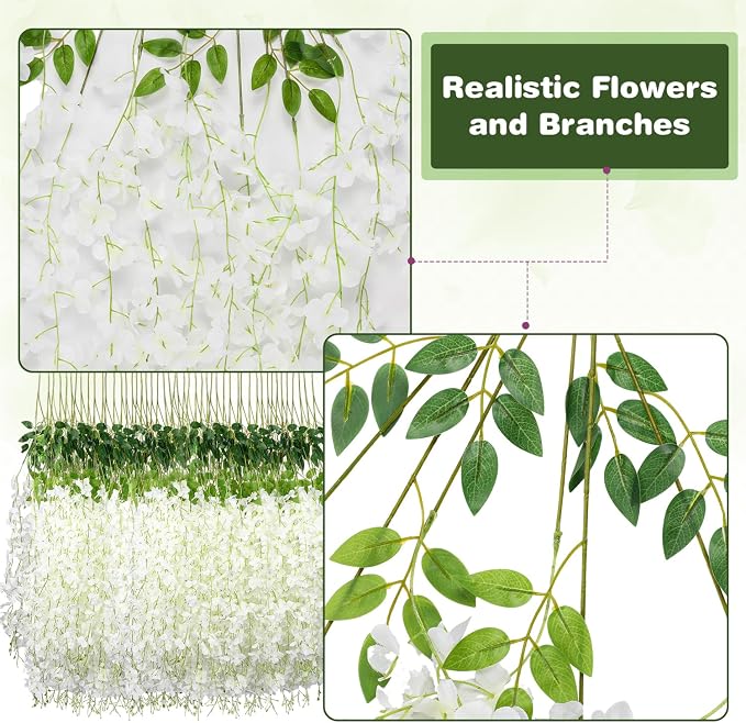 Alotiki White Wisteria Hanging Flowers, 48 Pack Fake Hanging Flowers | Artificial Flowers for Outdoors, Fake Flowers Garland for Backdrop, Home Garden Wedding Decor, Wisteria Garland Wedding Arch - Image 5