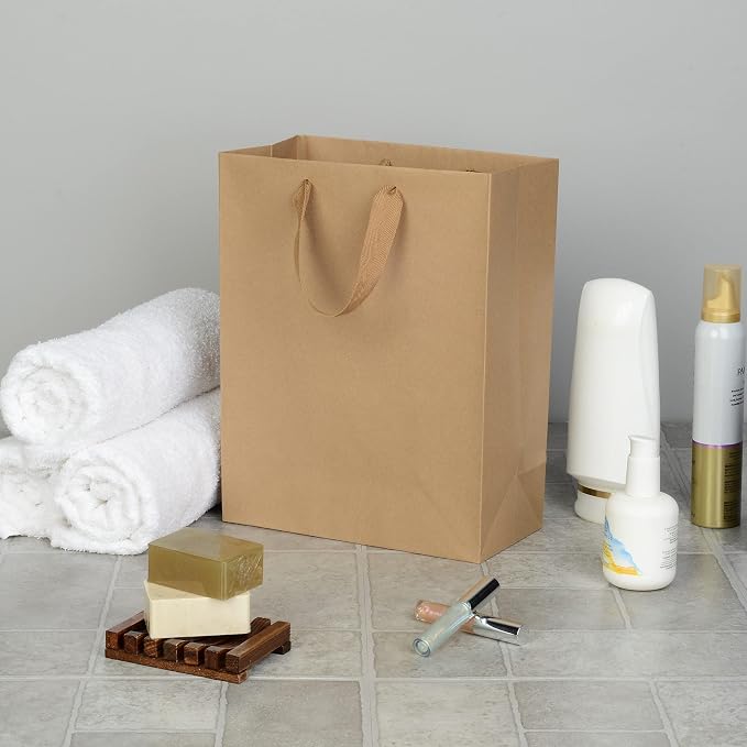 Prime Line Packaging Brown Gift Bags, Kraft Gift Bags Mini with Handles for Small Business, Boutiques, Retail Use, Wrapping, Party Favors, Bulk, 6x3x9, 50 Pack - Image 5