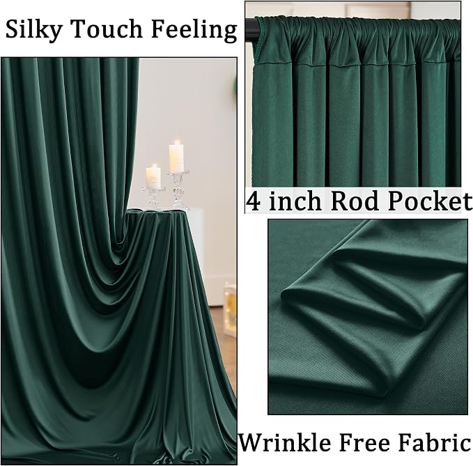 40ft x 10ft Wrinkle Free Hunter Green Backdrop Curtains for Parties, 8 Panels Polyester Green Photo Backdrop Drapes for Wedding Jungle Birthday Party Photography Background Stand - Image 2