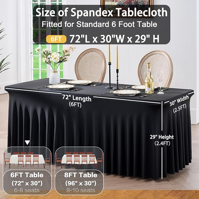4 Pack Black Spandex Tablecloths for 6 Foot Rectangle Tables, Wrinkle Free Stretchy Table Clothes with Skirt for Weddings Birthday Party Banquet Baby Shower - Image 5