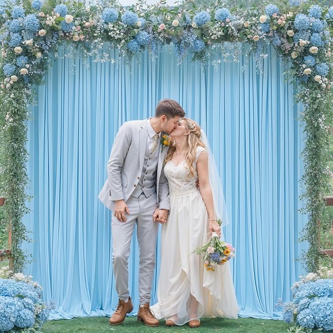 Baby Blue Backdrop Curtains 8 x 10 ft for Photo Background Wrinkle-Free | Soft Polyester Fabric,Natural Drape,Top Rod Pocket,Washable & Reusable,For Wedding Birthday Party Decor,4ft x 10ft 2 Panels - Image 6