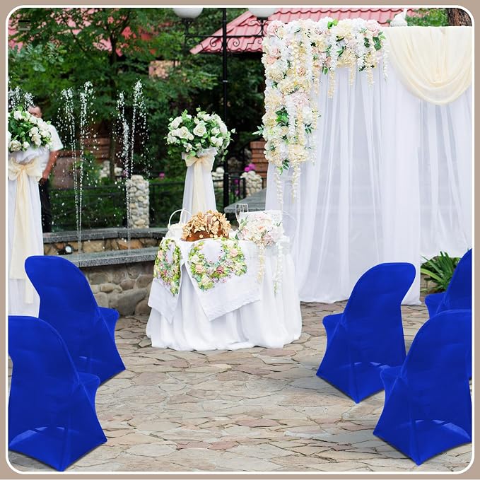 Newwiee 100 Pcs Spandex Chair Covers Bulk - Stretch Folding Flat Front Fitted Universal Chair Protector Pack Removable Washable for Wedding Party Dining Banquet Event (Blue) - Image 5