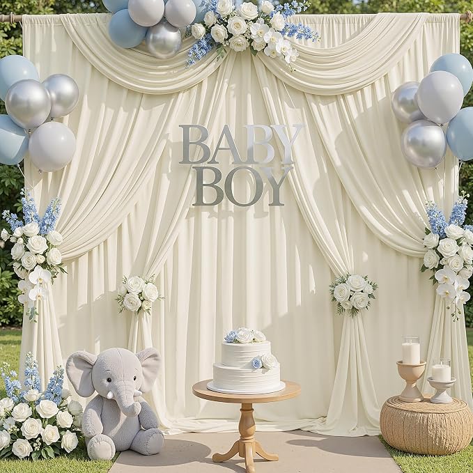 40x10ft Ivory Backdrop Curtains for Parties, 8 Panels 5x10ft Wrinkle-Free Polyester Background Curtains for Wedding, Birthday, Baby Shower,Graduation, Decorations - Image 5