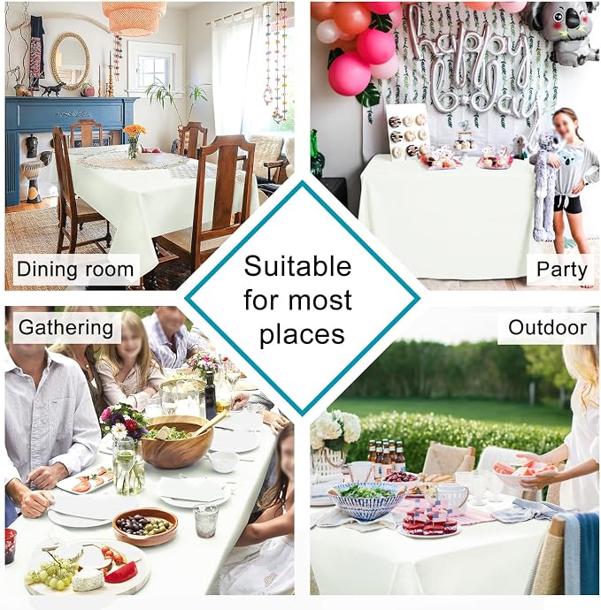 Hiasan Ivory Tablecloth for Rectangle Tables, 54 x 120 Inch, 1 Pack | Waterproof, Spillproof, Wrinkle Resistant, Washable Polyester Table Cloth for Dining/Party/Banquet/Gathering/Outdoor Use - Image 2