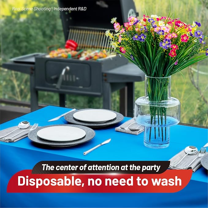 Plastic Table Cloth, 110 Ft X 54 In Disposable Tablecloth Blue Tablecloth | PEVA Plastic Table Cover Roll Waterproof Plastic Table Cloth Disposable with Cutter for Birthday, Party, Baby Showers, Picnic - Image 5