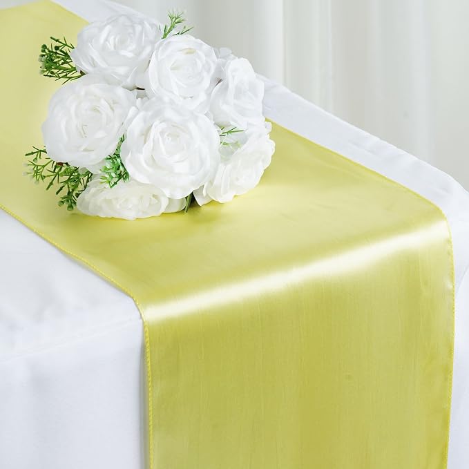 10 pcs 12 x 108 inch Yellow Satin Table Runners Wedding Table Top Party Supplies Reception Linens Decorations - Image 2