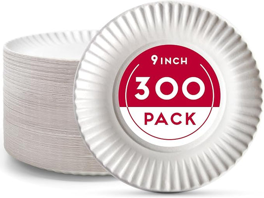 Alitte 9-Inch Disposable Paper Plates - 300 Count - Bulk Pack of Uncoated Paper Plates for Everyday Use - Dinnerware for Meals, Parties And Picnics by Alitte