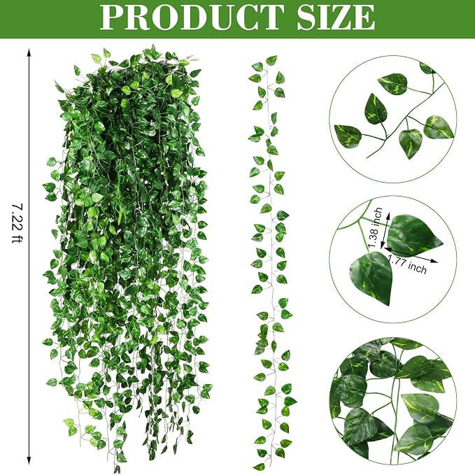 200 Pcs 1444ft Fake Vines Bulk Artificial Ivy Garland Greenery | Hanging Ivy Vines Leaves for VBS Jungle Themed Wedding Garden Wall Decorations - Image 2