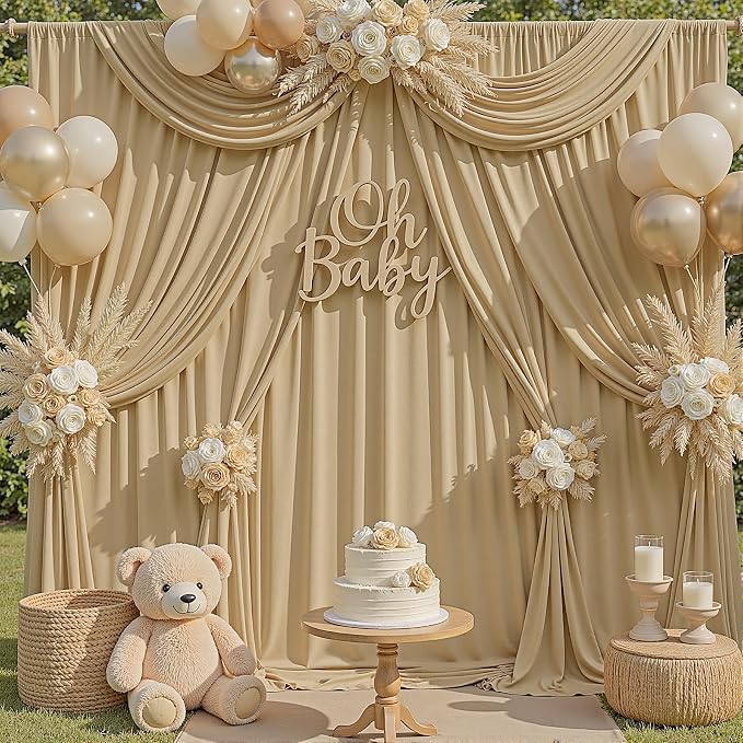 20x10ft Champagne Backdrop Curtains for Parties, 4 Panels 5x10ft Wrinkle-Free Polyester Background Curtains for Wedding, Birthday, Baby Shower,Graduation, Decorations - Image 5
