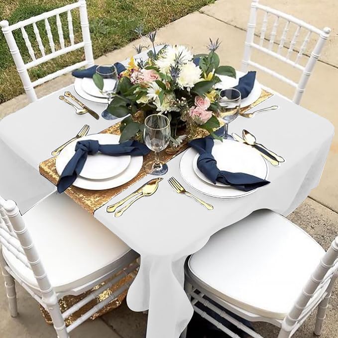 Fitable 6 Pack White Square Tablecloths 70x70 Inch for 2-4 Ft Tables - Image 2