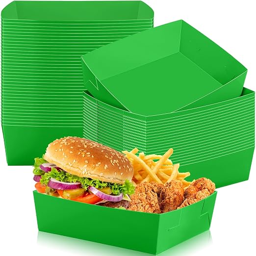 Uiifan 50 Pcs 5 lb Extra Large Paper Food Trays Disposable Food Boat Nacho Plate Serving Snack Trays Grease Resistant Self-assembly for Back to School Party Birthday Wedding Supply (Green) by Uiifan
