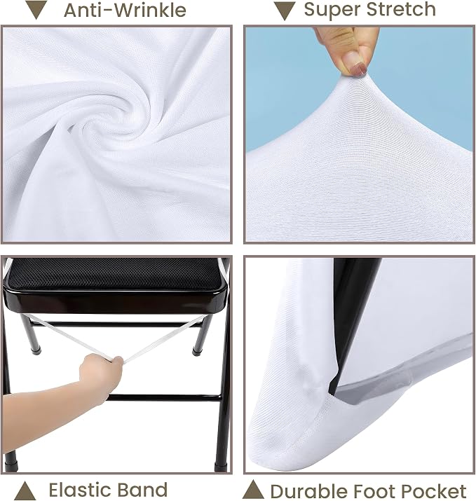 White Folding Chair Covers 1PCS Spandex Stretch Slipcovers | Universal Fitted Chair Cover Protector,Stretch Chair Covers for Wedding,Party, Banquet, Holidays, Celebration - Image 4