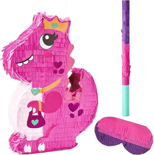 Dinosaur Girl Pinata with Stick for Adult Party Decorations, Fun Fiesta Taco Party, Event Photo Props, Mexican Theme Decoration, Carnivals Festivals, 11.8" x 16"