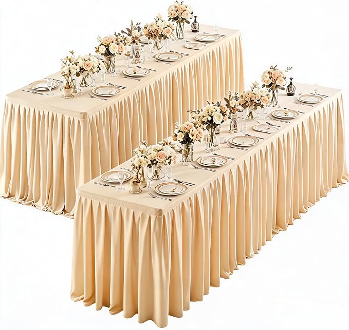 Shillance 2 Pack Champagne Table Clothes for 4 Foot Rectangle Tables, Premium Polyester Rectangle Tablecloth Wrinkle Resistant Washable Table Cover for Wedding, Party, Dining,Banquet,Buffet Tables by Shillance