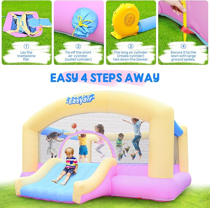 Large Bounce House for Big Kids, 14.8 x 14.5 FT Inflatable Bouncer Jumper Slide with 650W Blower, Basketball Hoop, Throw Ball Game, Ball Pits