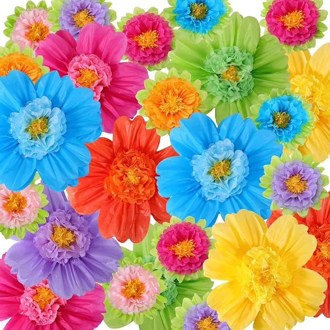 TaoBary 36 Pcs Large Colorful Tissue Paper Flowers 20" Giant Fiesta Paper Pom Poms Classroom Wall Decor Birthday Wedding Engagement Backdrop Centerpiece Tea Party Supplies (Rainbow Color) by TaoBary